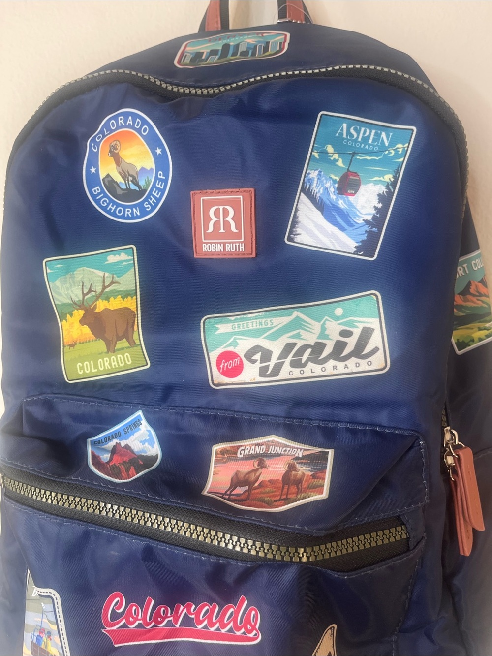 Robin Ruth Navy Blue Travel Patch Backpack - Picture 4 of 6